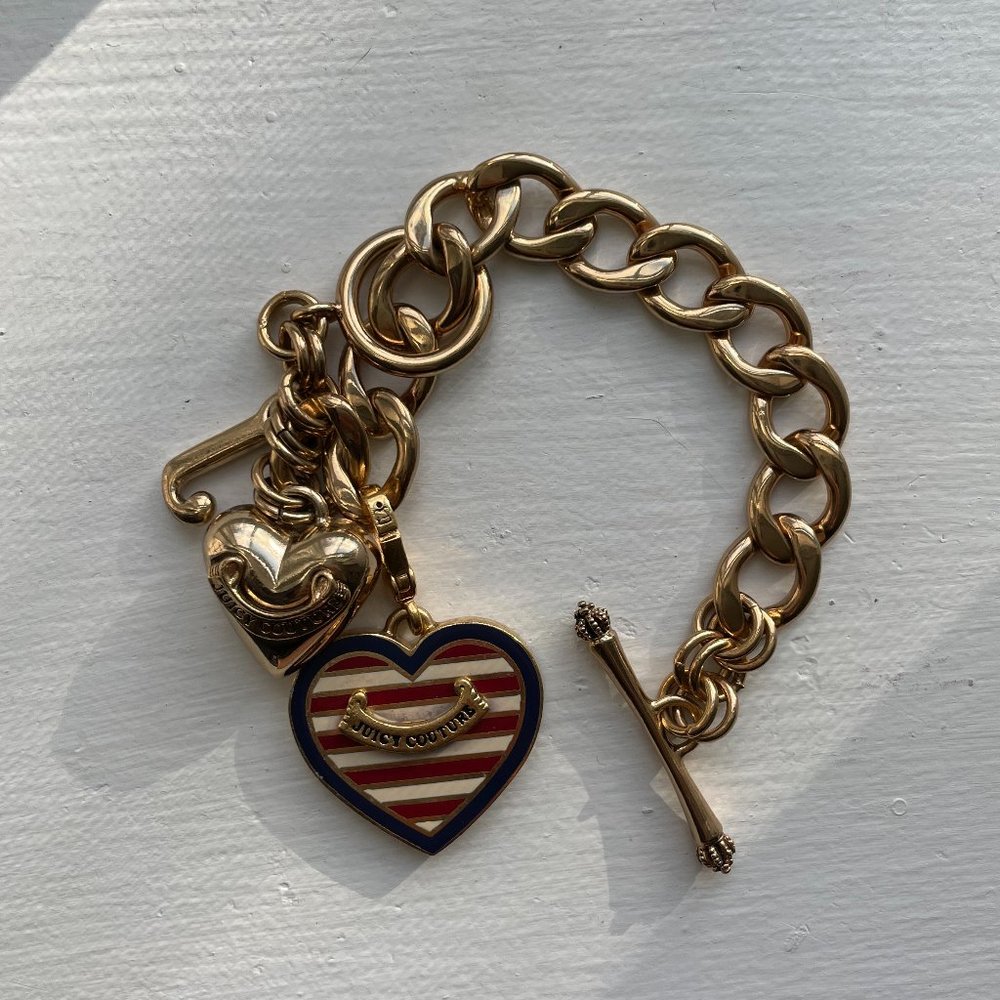 Juicy Couture Charm Bracelet w/ American Flag Heart Charm